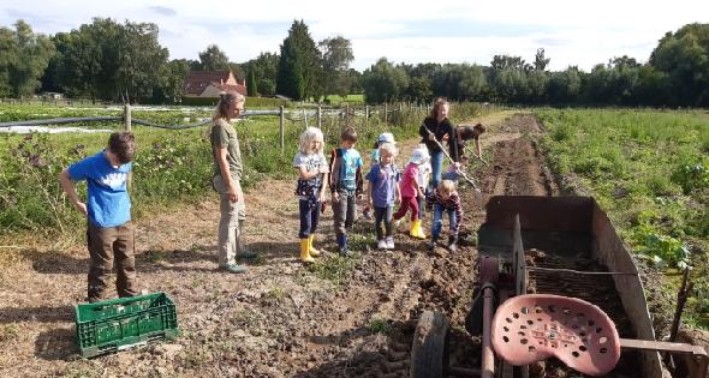Kinder, die auf einem Feld arbeiten