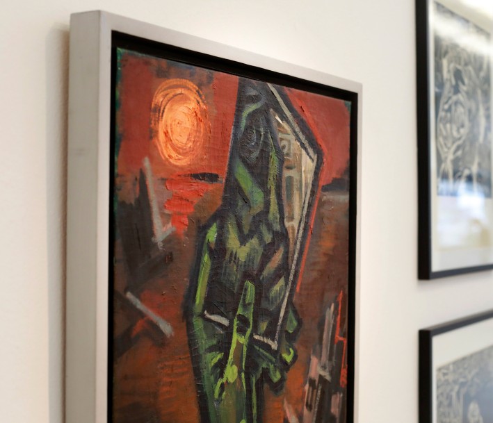 Carl Rabus, Selbst in Spiegelscherbe, 1943, Öl auf Leinwand