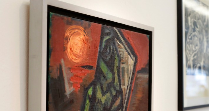Carl Rabus, Selbst in Spiegelscherbe, 1943, Öl auf Leinwand